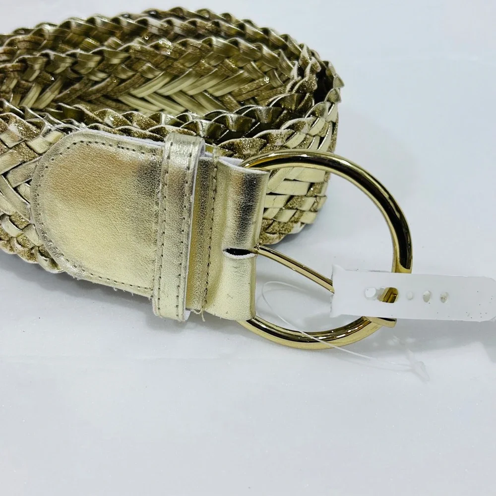 Nine West womens belt gold boho western glam metallic braid woven glitter NWT L - Picture 2 of 9